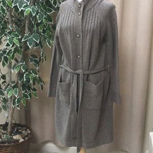 100% lambswool sweater long cardigan brown size large
